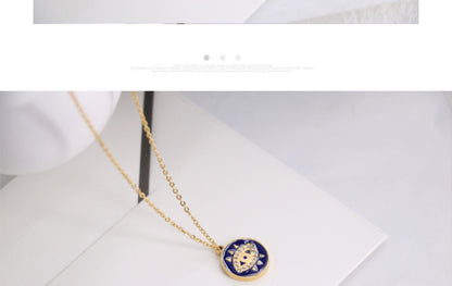 Titanium Steel Simple Style Commute Round Devil's Eye Enamel Inlay Zircon Pendant Necklace