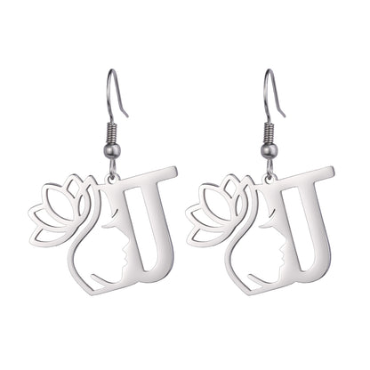 1 Pair Elegant Simple Style Letter Lotus Plating Stainless Steel Drop Earrings