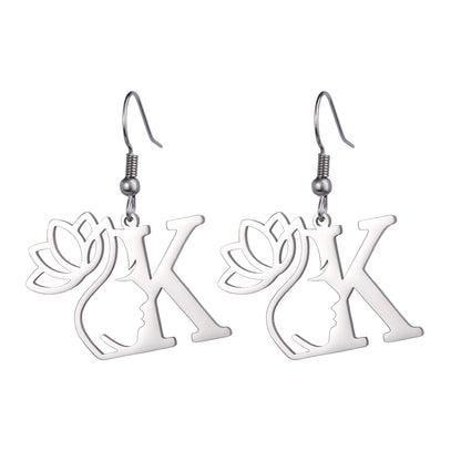 1 Pair Elegant Simple Style Letter Lotus Plating Stainless Steel Drop Earrings