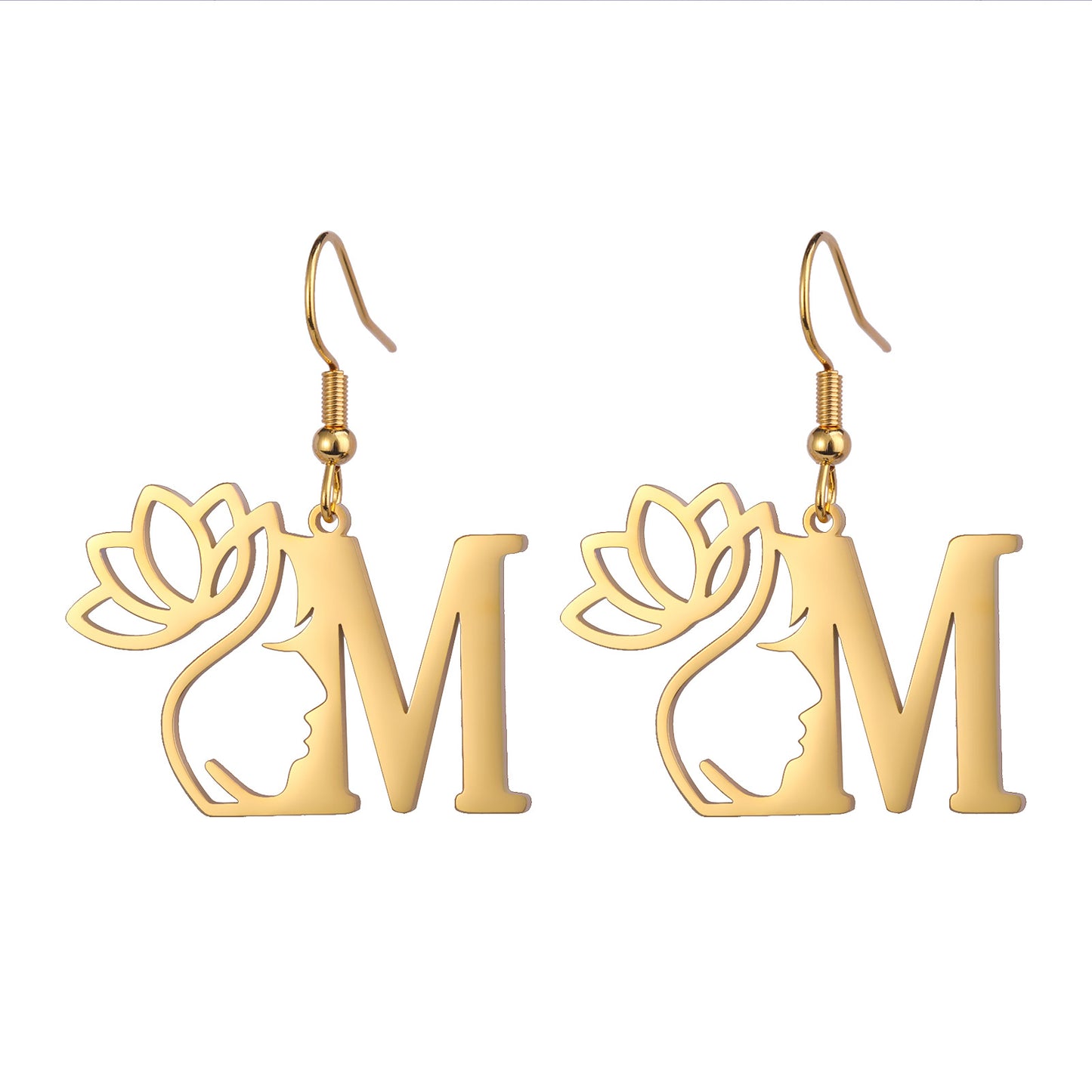 1 Pair Elegant Simple Style Letter Lotus Plating Stainless Steel Drop Earrings