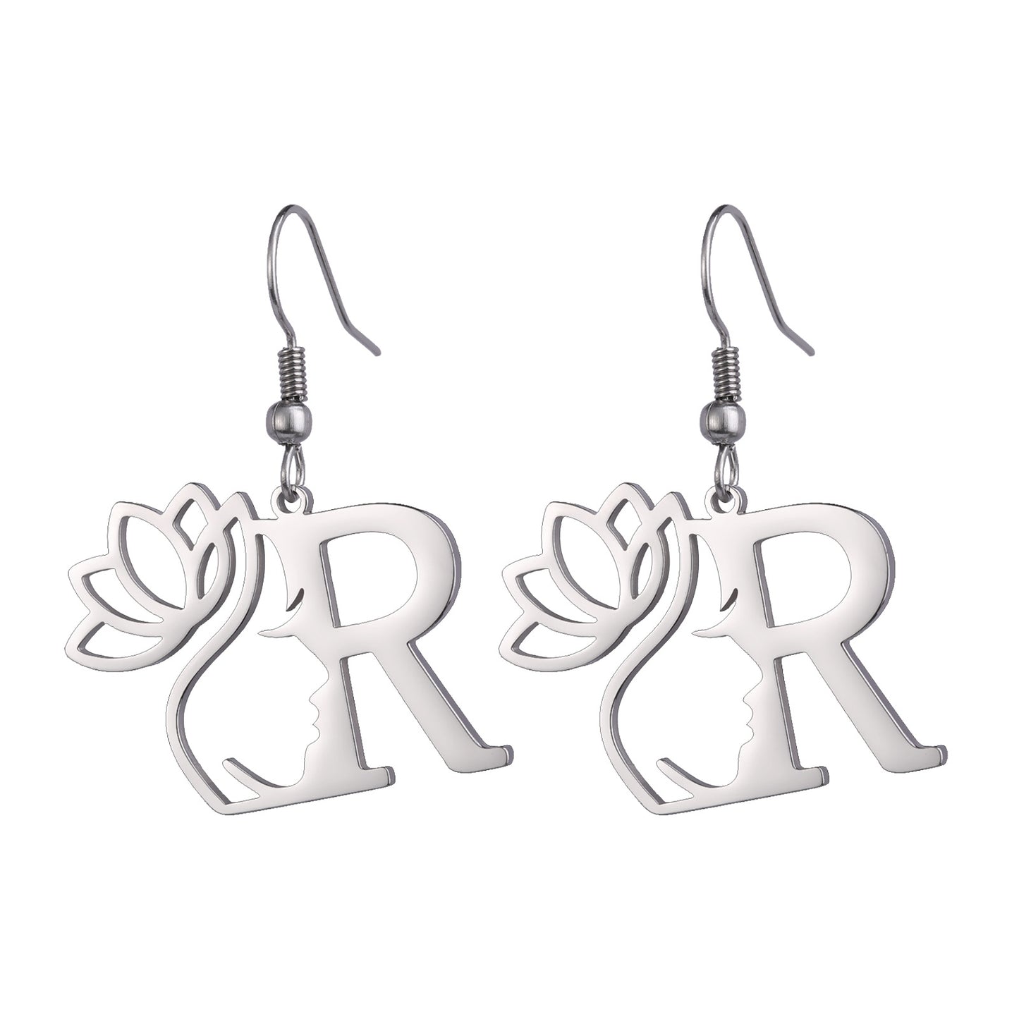 1 Pair Elegant Simple Style Letter Lotus Plating Stainless Steel Drop Earrings