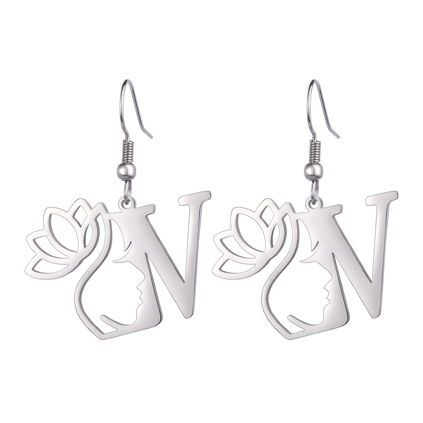 1 Pair Elegant Simple Style Letter Lotus Plating Stainless Steel Drop Earrings