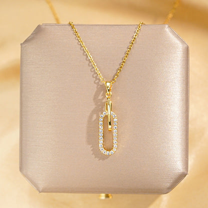 Titanium Steel Gold Plated Glam Luxurious Plating Inlay Solid Color Diamond Pendant Necklace