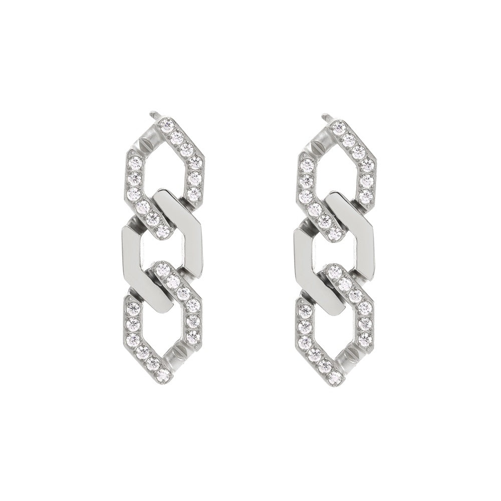 1 Pair Simple Style Chain Plating Inlay Stainless Steel Zircon Drop Earrings