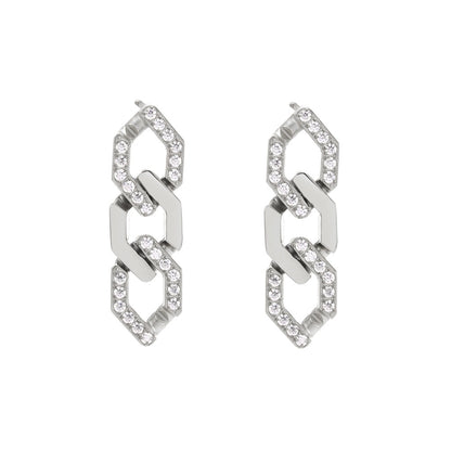 1 Pair Simple Style Chain Plating Inlay Stainless Steel Zircon Drop Earrings