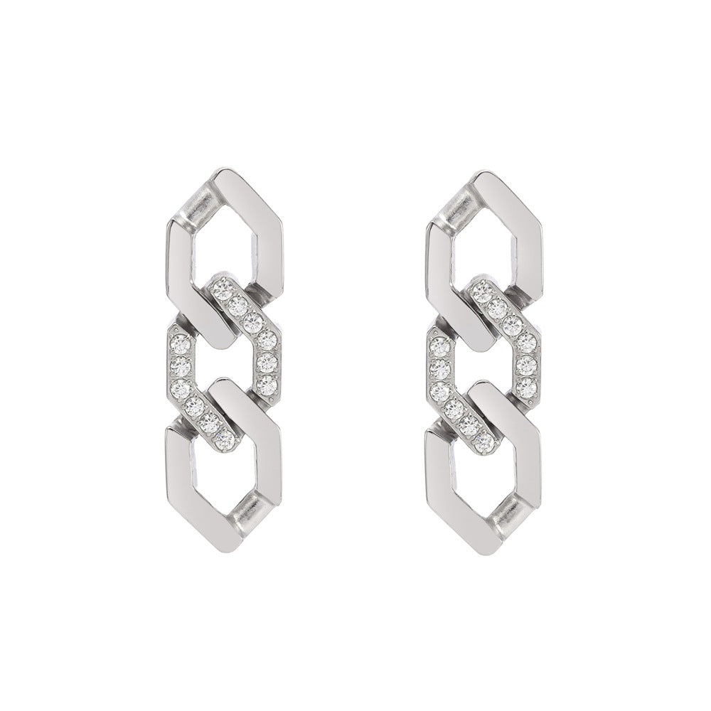 1 Pair Simple Style Chain Plating Inlay Stainless Steel Zircon Drop Earrings