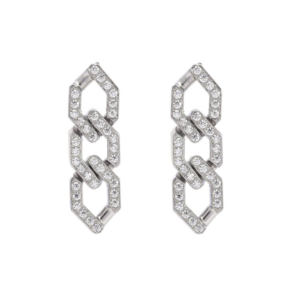 1 Pair Simple Style Chain Plating Inlay Stainless Steel Zircon Drop Earrings