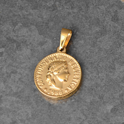 1 Piece 304 Stainless Steel 18K Gold Plated Human Coin Polished Pendant