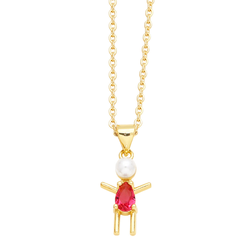 Copper Cute Cartoon Character Inlay Zircon Pendant Necklace