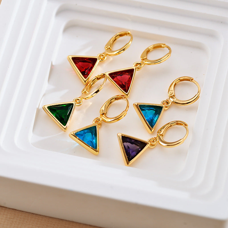 1 Pair Casual Elegant Simple Style Triangle Inlay Copper Zircon 18K Gold Plated Drop Earrings