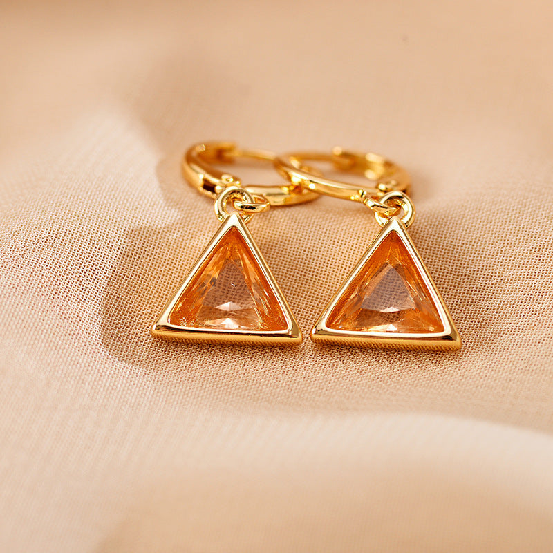 1 Pair Casual Elegant Simple Style Triangle Inlay Copper Zircon 18K Gold Plated Drop Earrings