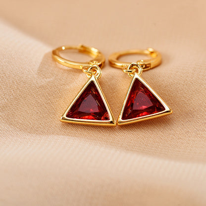 1 Pair Casual Elegant Simple Style Triangle Inlay Copper Zircon 18K Gold Plated Drop Earrings