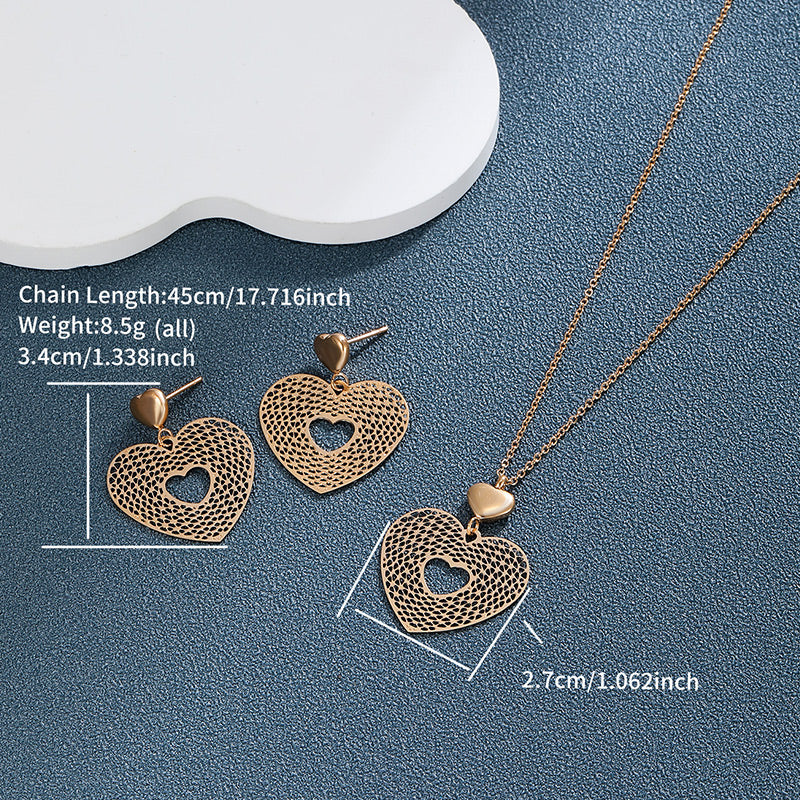 Stainless Steel 18K Gold Plated Retro XUPING Simple Style Heart Shape Hollow Out Jewelry Set