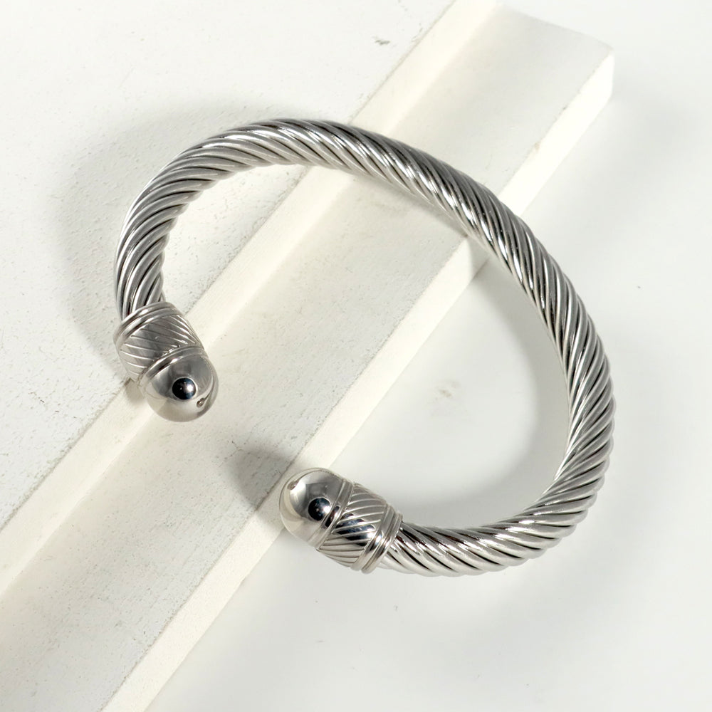 Stainless Steel Titanium Steel 18K Gold Plated Classic Style Color Block Spiral Stripe Bangle