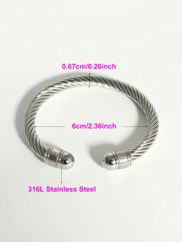 Stainless Steel Titanium Steel 18K Gold Plated Classic Style Color Block Spiral Stripe Bangle