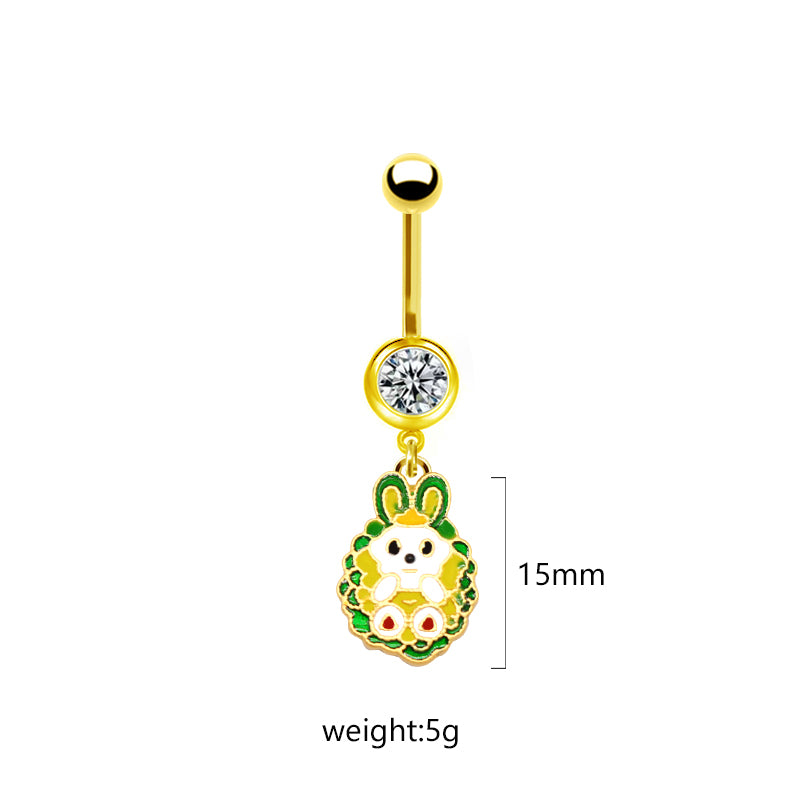 1 Piece Belly Rings Sweet Pastoral Water Droplets Rose Flower Stainless Steel Alloy Inlay Acrylic Rhinestones White Gold Plated Gold Plated