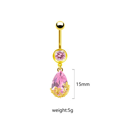 1 Piece Belly Rings Sweet Pastoral Water Droplets Rose Flower Stainless Steel Alloy Inlay Acrylic Rhinestones White Gold Plated Gold Plated