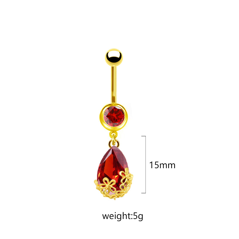 1 Piece Belly Rings Sweet Pastoral Water Droplets Rose Flower Stainless Steel Alloy Inlay Acrylic Rhinestones White Gold Plated Gold Plated