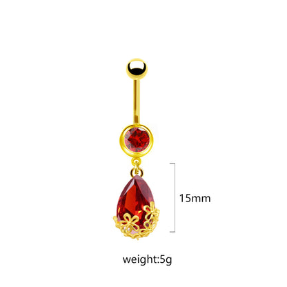 1 Piece Belly Rings Sweet Pastoral Water Droplets Rose Flower Stainless Steel Alloy Inlay Acrylic Rhinestones White Gold Plated Gold Plated