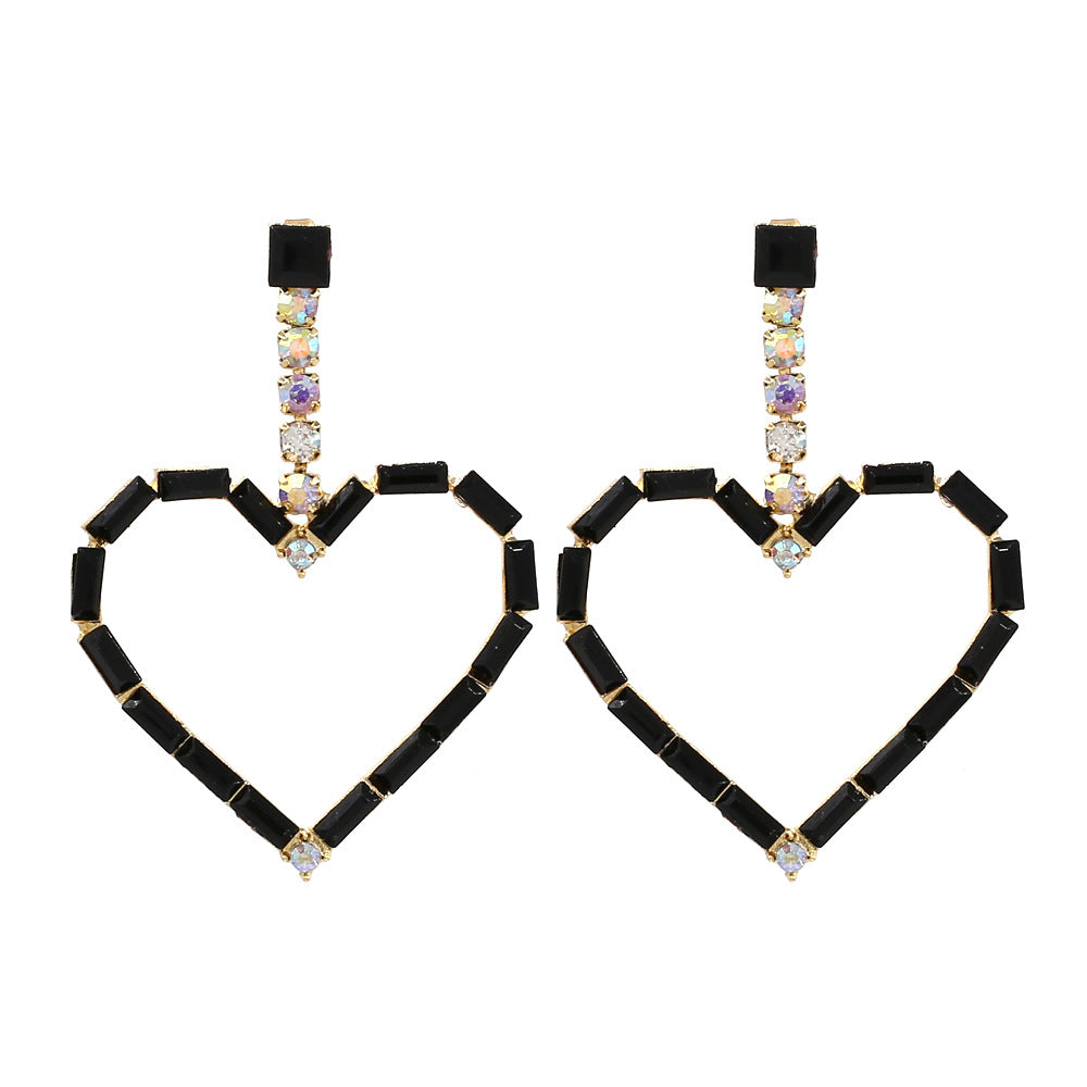 1 Pair Glam Shiny Heart Shape Plating Inlay Metal Rhinestones Drop Earrings