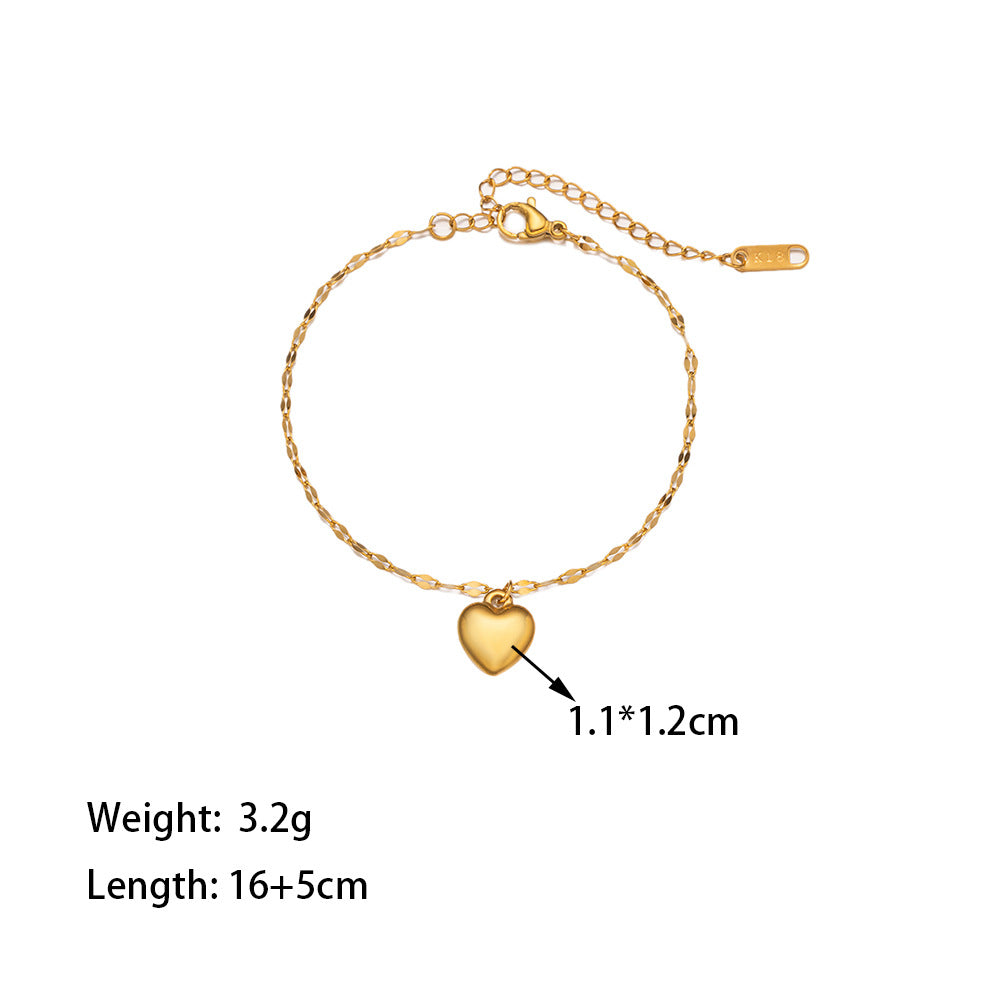 Titanium Steel 18K Gold Plated Vacation Simple Style Commute Heart Shape Polishing Bracelets Earrings Necklace