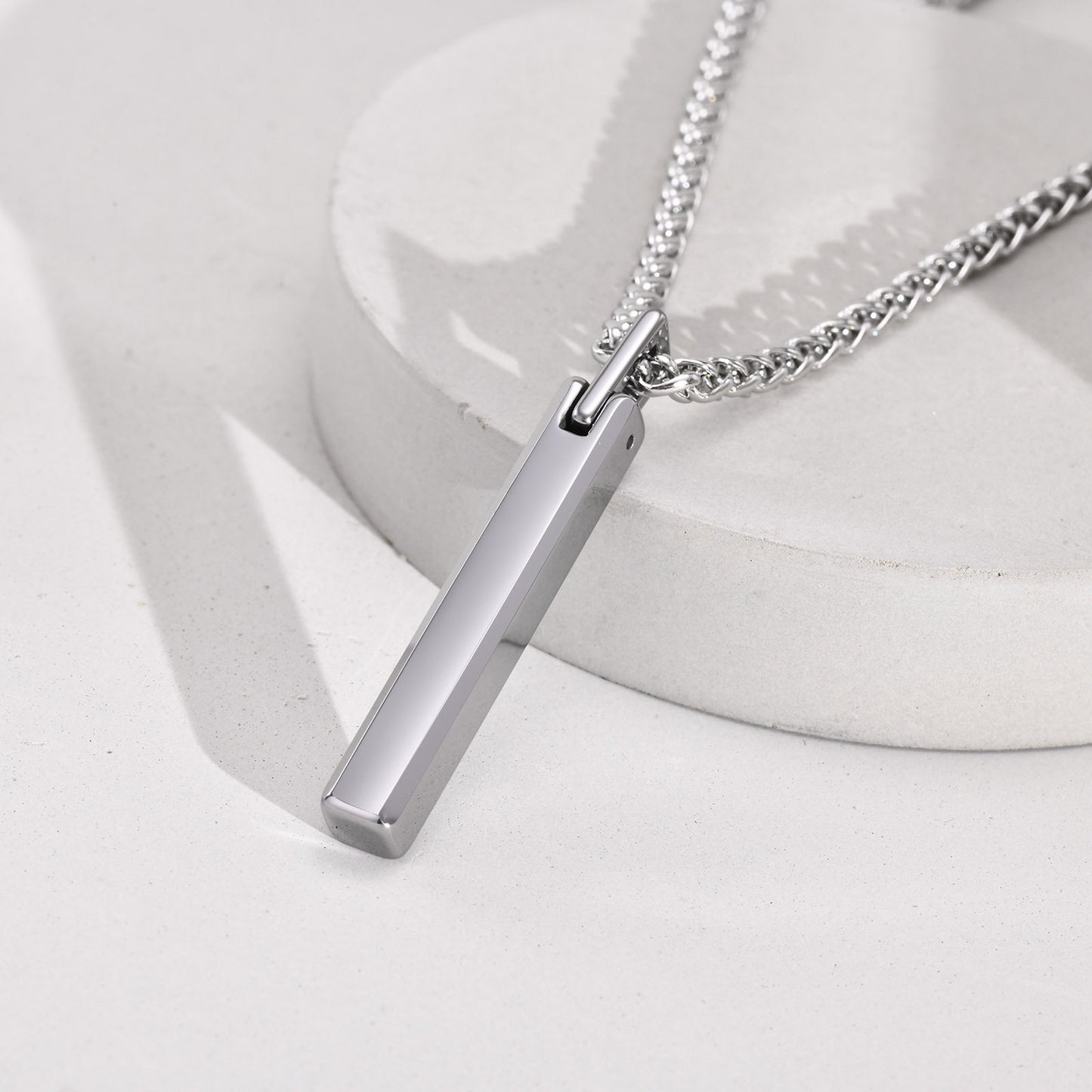 Stainless Steel Simple Style Rectangle Three-dimensional Pendant Necklace