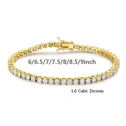 Copper 18K Gold Plated Glam Wedding Romantic Solid Color Chain Inlay Zircon Tennis Bracelet