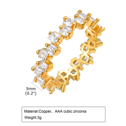 Wholesale IG Style Geometric Copper Inlay 18K Gold Plated Zircon Rings