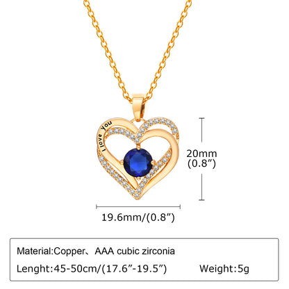 Stainless Steel Copper 18K Gold Plated Elegant Shiny Double Heart Inlay Zircon Pendant Necklace