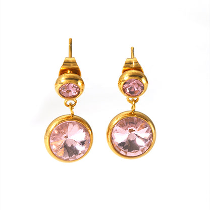 1 Pair IG Style Nordic Style Round Inlay Stainless Steel Rhinestones 18K Gold Plated Drop Earrings