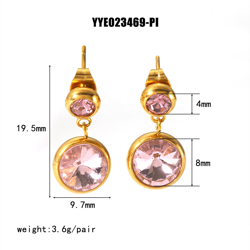 1 Pair IG Style Nordic Style Round Inlay Stainless Steel Rhinestones 18K Gold Plated Drop Earrings