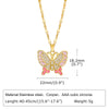 Stainless Steel Copper 18K Gold Plated Pastoral Shiny Butterfly Zircon Pendant Necklace