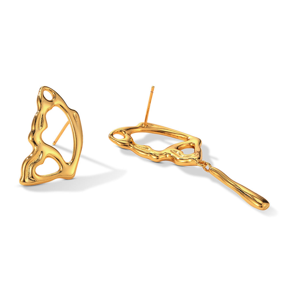 1 Pair Simple Style Irregular Butterfly Asymmetrical Hollow Out Copper Gold Plated Ear Studs