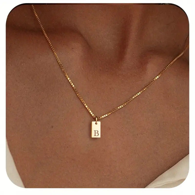 Titanium Steel Simple Style Letter Rectangle Plating Pendant Necklace