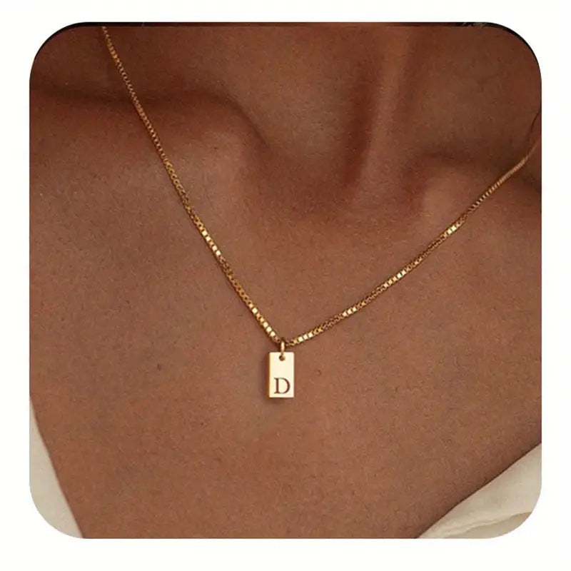 Titanium Steel Simple Style Letter Rectangle Plating Pendant Necklace