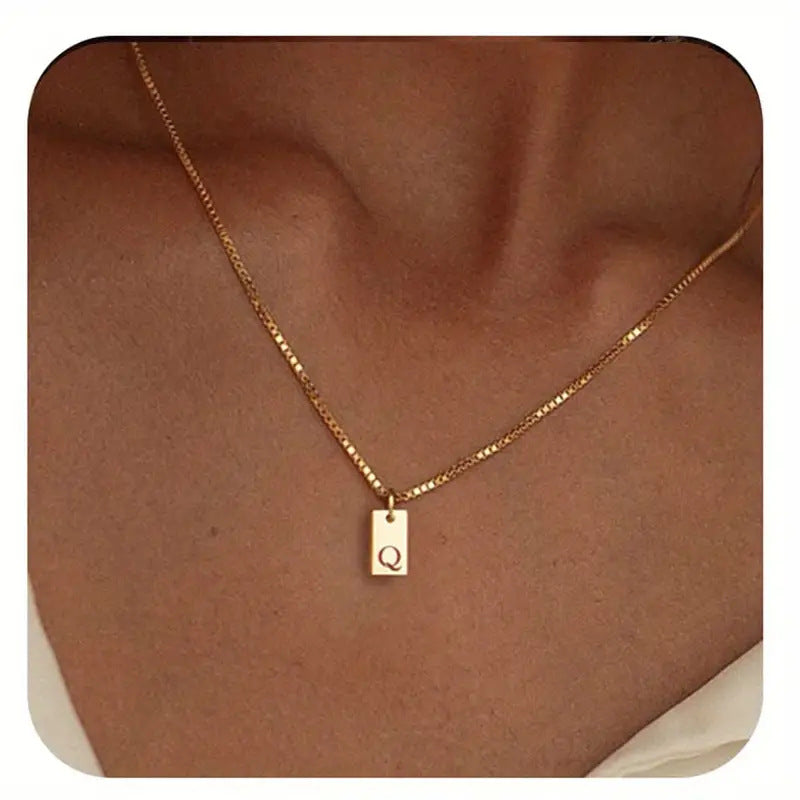 Titanium Steel Simple Style Letter Rectangle Plating Pendant Necklace