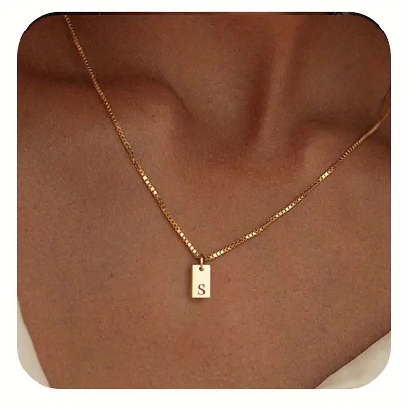 Titanium Steel Simple Style Letter Rectangle Plating Pendant Necklace