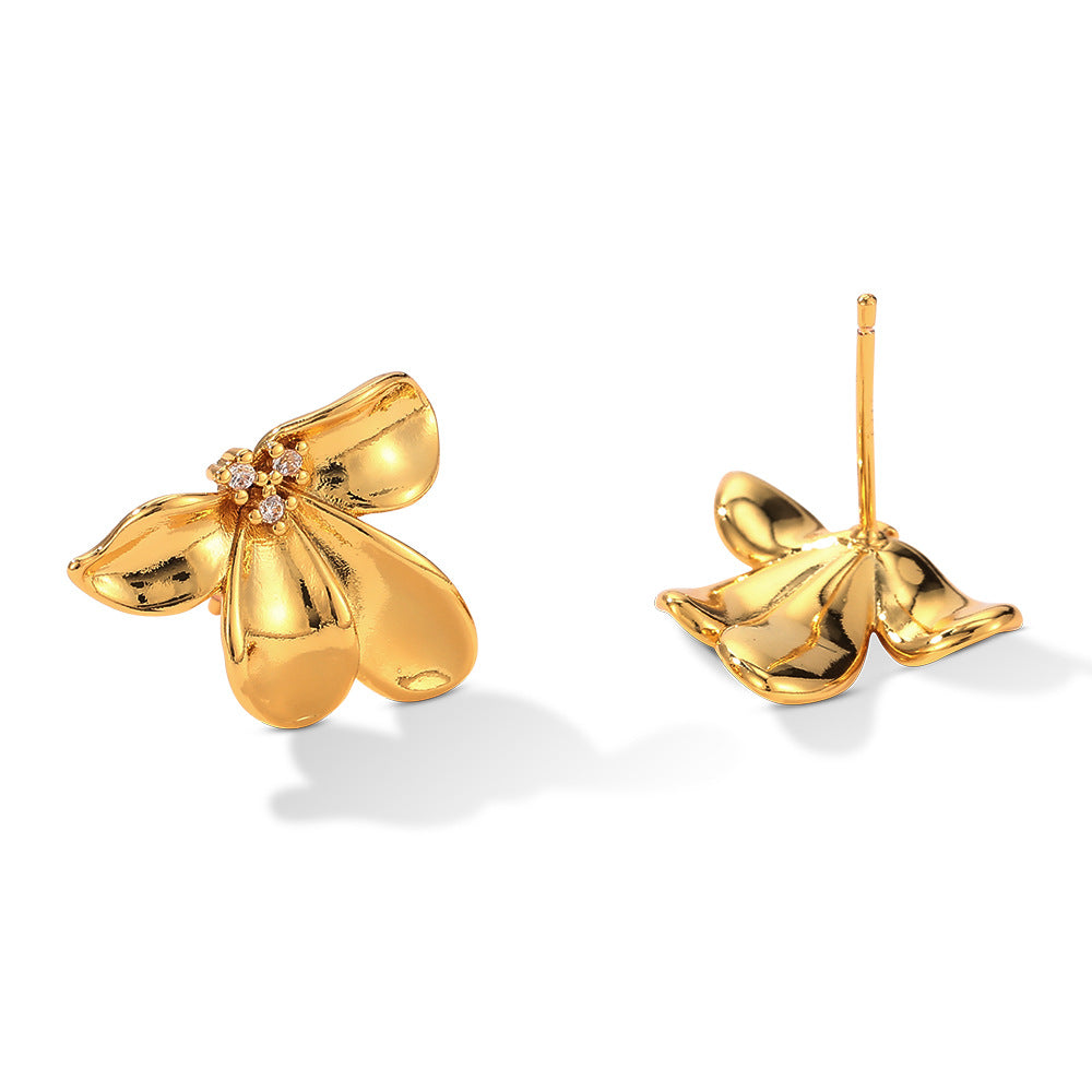 1 Pair IG Style Sweet Simple Style Flower Inlay Copper Zircon Gold Plated Ear Studs