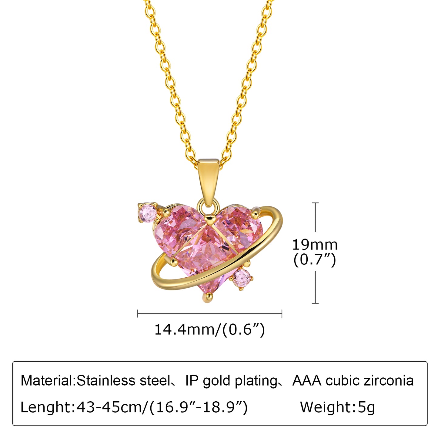 Stainless Steel Gold Plated Simple Style Heart Shape Inlay Zircon Pendant Necklace