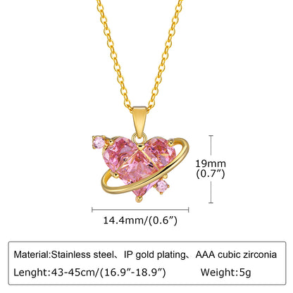 Stainless Steel Gold Plated Simple Style Heart Shape Inlay Zircon Pendant Necklace