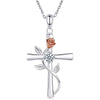 Sterling Silver Elegant Simple Style Cross Rose Plating Pendant Necklace