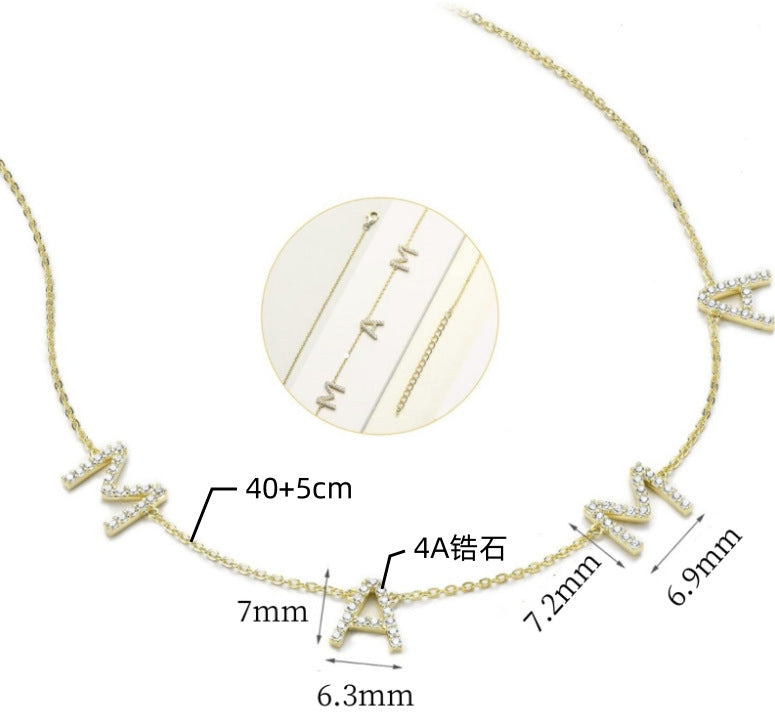 Copper Elegant Simple Style Letter Inlaid Zircon Pendant Necklace
