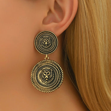 1 Pair Retro Exaggerated Lion Alloy Zinc Drop Earrings