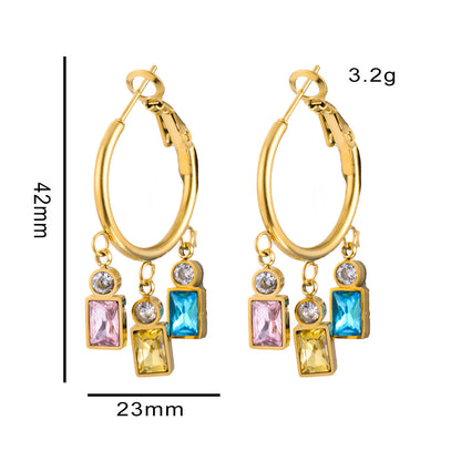 1 Pair Casual Geometric Stainless Steel Zircon Drop Earrings