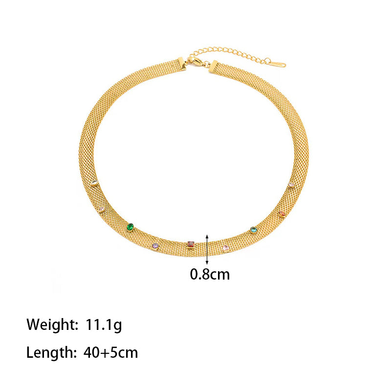Titanium Steel 18K Gold Plated Elegant Mesh Inlay Artificial Rhinestones Jewelry Set