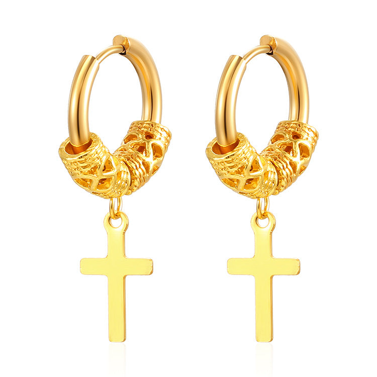 1 Pair Punk Cross Plating Stainless Steel Drop Earrings