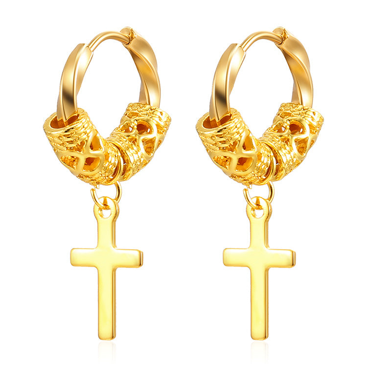 1 Pair Punk Cross Plating Stainless Steel Drop Earrings