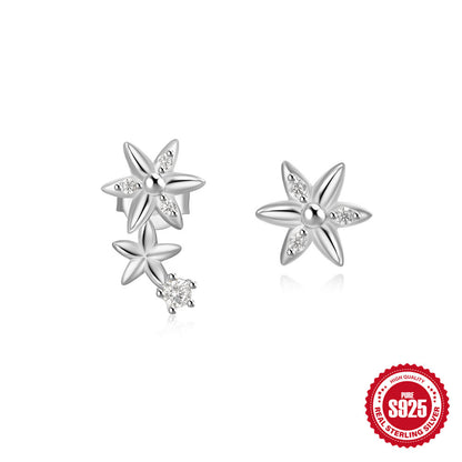 1 Pair Elegant Star Moon Plating Sterling Silver Ear Studs