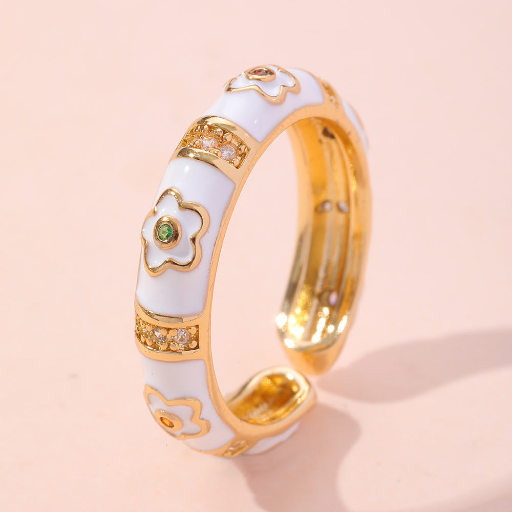 Wholesale Vintage Style Flower Copper Inlay Artificial Gemstones Open Rings