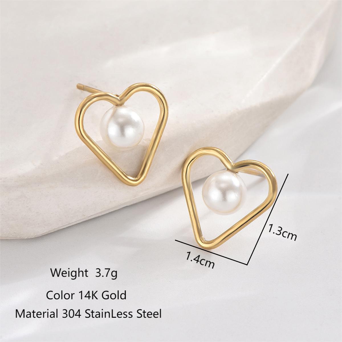 1 Pair Elegant Sweet Simple Style Heart Shape Rectangle Hollow Out Inlay Stainless Steel Artificial Pearls 14K Gold Plated Drop Earrings Ear Studs